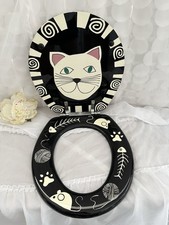 VTG 90s CAT Toilet Seat Whimsical Black White Pop Art Kitsch Retro Gallery picture
