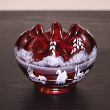 Fenton Cranberry Red Rose Bowl w/ Swan Scene - R Kelley - Shelley Fenton picture