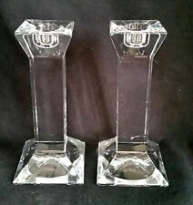 Villeroy Bock Pisa 6” Pair Lead Crystal Signed Column Candlesticks Single Candle picture