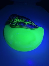 HTF - Vintage Jadite Art Deco Houze Glass Uranium Lion Ashtray 1930’s Figural picture