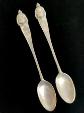 Vintage Indian Portrait Figural Pewter Souvenir Spoons Set of 2 Sitting Bull picture