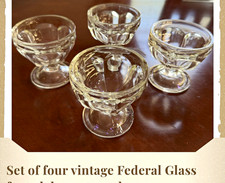 Federal Glass Set of 4 Vintage Clear Round Glass Footed Dessert Sundae Cups picture