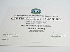 United States Navy Basic Training (Bootcamp) Replacement Certificate picture