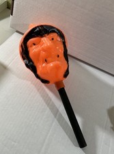 Vintage Bayshore Blow mold Halloween Orange Witch Rattle Shaker on a Stick picture