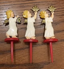 3 Vintage Cellulod Angel Christmas Cake Toppers Hard Plastic Germany picture