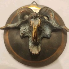 Vintage Solid Ram Goat Head Brass Ring Hanging Sculpture picture