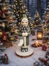 Sage Green Woodland Theme Belsnickel Santa Statue from Antique German Mold c1910 picture