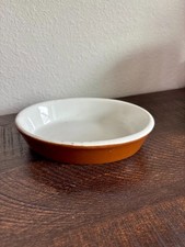 Hall China Brown White Oval Au Gratin Baking Dish USA Ovenware picture