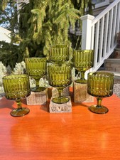 Topaz Independence Sculptural Avocado Green Stemmed Wine Goblets. picture