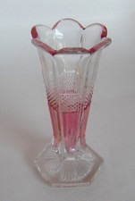 Vtg. Glass Vase,Clear to Iridescent pink,scalloped edge is also pink (06) picture