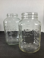 Set Of 2~Hazel Atlas Mason Embossed Glass Square Shaped Glass Jars~24oz picture
