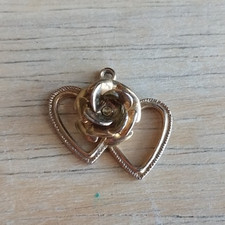 Gold Tone Heart and Rose Pendant Romance Love Relationship Valentines Day picture