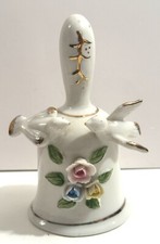 Vintage Taiwan Bisque Dinner Bell 3-D Birds, Roses And Gold Trim picture