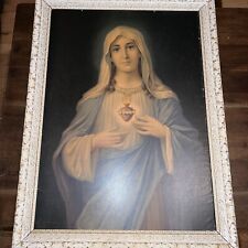 Vintage Sacred Heart Virgin Mary Framed Print Frame- 31” X 23 1/2” picture