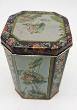 Octagon Multicolor Floral Bird Tin Metal Storage Box With Lid picture