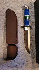 Buck Limited Edition 2000 Fixed Blade Hunting Knife Blue/Green Handle Sheath Box picture