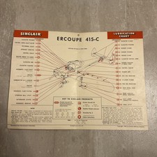 VTG 1945 Ercoupe 414-C Airplane Sinclair Lubricication And Maintenance Chart USA picture