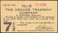 US Railroad Old Denver Tramway Co Trolley Ticket picture
