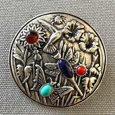 Vintage Carolyn Pollack 925 Sterling Silver and Gem Stones Brooch/Pendant picture