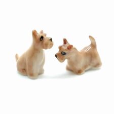 2 Tiny Brown Scottish Terrier Dogs Ceramic Porcelain Figurines Statue picture