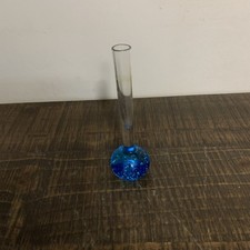 Vintage 6.25” Hand Blown Glass Controlled Blue Bubble Art Glass Bud Vase picture