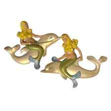 Vintage Atlantic Mold Mermaid on Dolphin Ceramic White Wall Hanger Pair Rare picture