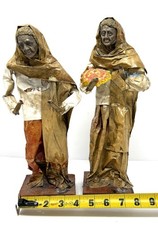 Vintage Mexican Folk Art Papier Mache Figures Pair Mid Century Cartoneria Dolls picture
