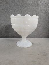 Vintage Bowl Milk Glass Quilted Pattern Scallop Rim Pedestal USA 6.5