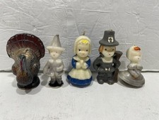 Vintage Tavern Socony Thanksgiving Candles Lot 5 Pilgrims Turkey Unlit 1940s USA picture