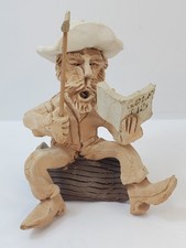 Vintage Clay Sculpture Golfer Sitting On Log Reading Signed by Tom Schoolcraft  picture