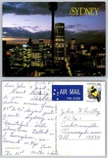 Vintage 1981 Sydney Australia Centrepoint Tower City Night View Postcard picture