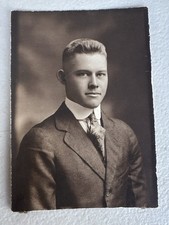 Vintage 1910s-1920s Young Man Studio Portrait Photo Suit & Tie 3.5x5 picture