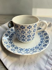 Rörstrand Karin Cup & Saucer Sweden Blue White Floral 1970s MCM Vintage VDN F555 picture