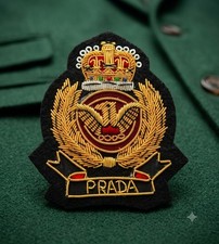 Vintage Style Hand Embroidered Bullion Wire Blazer Badge, Royal Family Crest picture