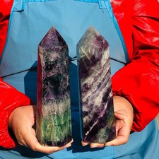 2pcs 5.72LB Natural Colourful Fluorite Obelisk Quartz Crystal Tower Healing picture