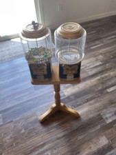 Antique Double Gumball Machines on Wooden Stand. Both w/keys. Local Pick up Only picture