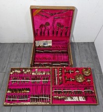 Vintage Thai Siam Bronze Flatware Wood Case Mid Century Modern T. Man Jewelry picture