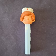 Vintage Pez Dispenser Brunette Hair Nurse No Feet LIGHT BLUE Base Austria 1960s picture