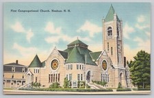 Postcard Nashua New Hampshire First Congregational Church Streetview Linen picture
