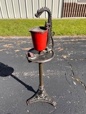 Antique 1920s Scroll Art Co Cast Iron Original Red Color Dragon Standing Ashtray picture