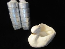 Vtg CERAMIC SWAN CANDLE HOLDER w/ tea candles CANDY TRINKET BOWL DISH picture