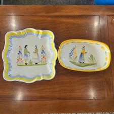 2 Vintage Henriot Quimper Signed French  platers Breton Women Pottery picture