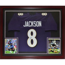 Lamar Jackson Autographed Baltimore (Purple #8) Deluxe Framed Jersey - JSA picture