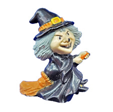 Russ MINIATURE FIGURINE Halloween Vintage WITCH Riding BROOM Ugly 1980s Figure picture