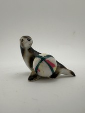 Vintage Miniature Ceramic Circus Seal Sea Lion w Ball Figurine Porcelain 1.5” picture