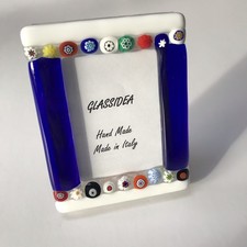 Murano Glass Mini Picture Photo Frame Blue Millefiori Fused Art Tabletop Decor picture