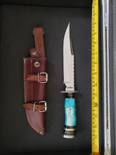 Adam Shaw CUSTOM HAND MADE KNIFE BONE HANDLE WITH DAMASCUS GUARD LEATHER SHEATH picture