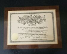 Vintage 1960 SUPREME COURT OF CALIFORNIA ATTORNEY LAWYER CERTIFICATE WALL PLAQUE picture