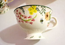 EDEN STONEWARE SET OF 4 FOOTED TEA CUPS ANTHROPOLOGIE FLORAL picture
