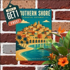 Scenic Cityscape Vintage Humor Metal Sign Whimsical Skyline Tin Wall Decor Art picture